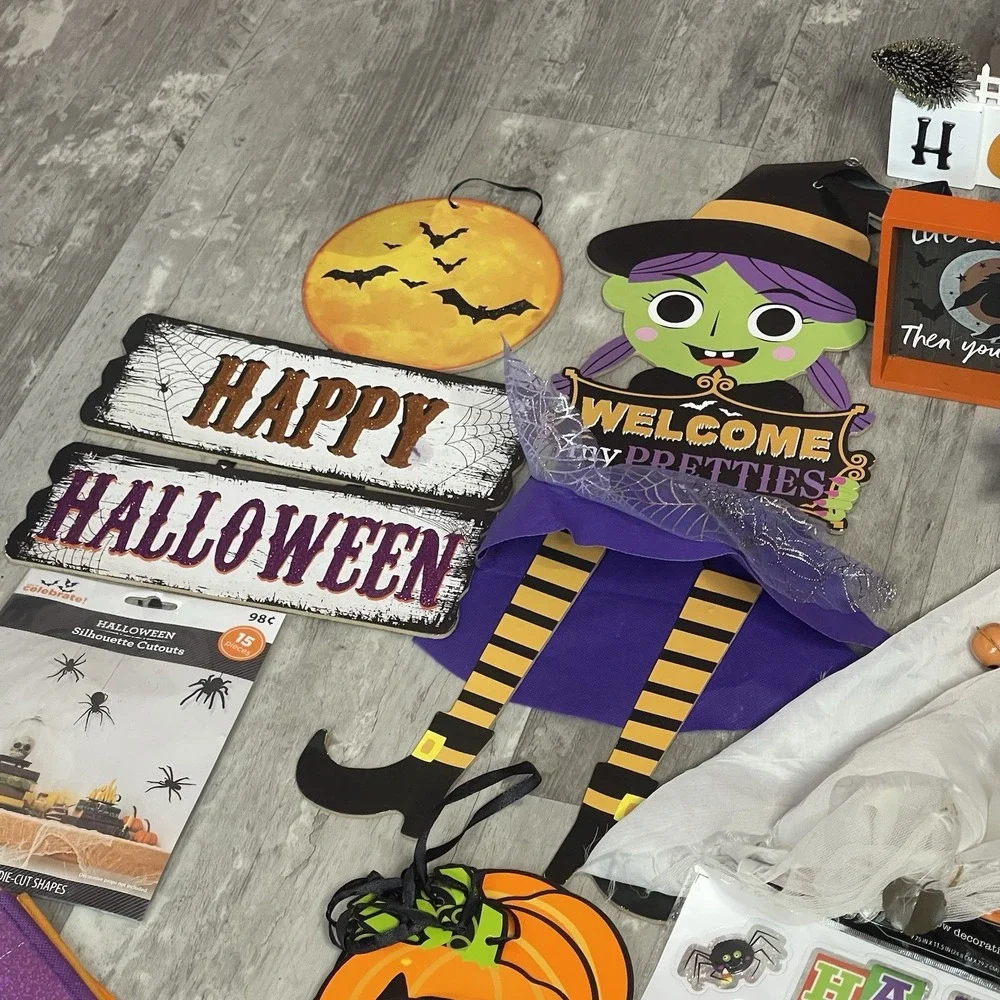 Lot of 14 Halloween Hanging Ghost, Stickers, And More Decor Party‎ Props